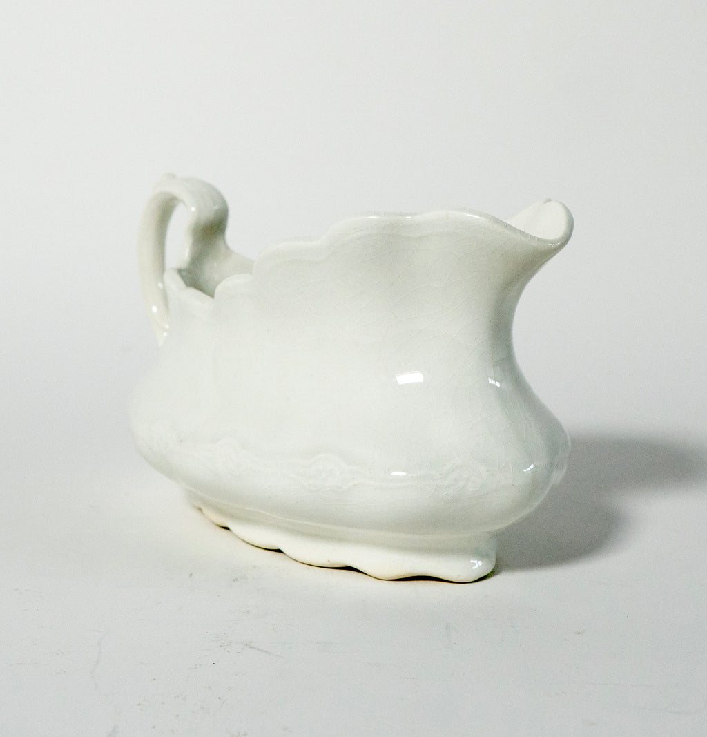 Vintage Crown Pottery White Ceramic Gravy Boat C.P. Co Ironstone Style