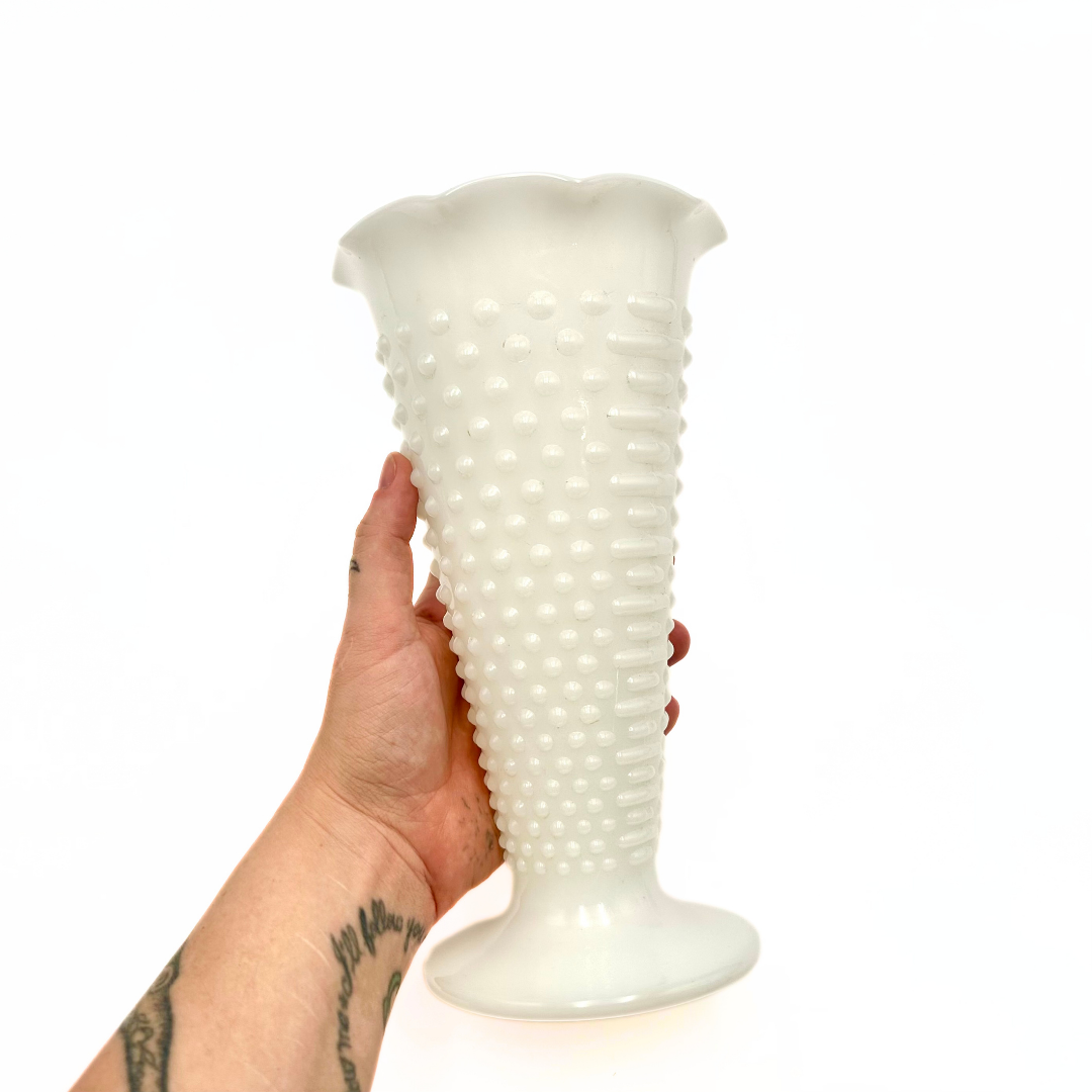 Anchor Hocking Milk Glass Hobnail Trumpet Vase