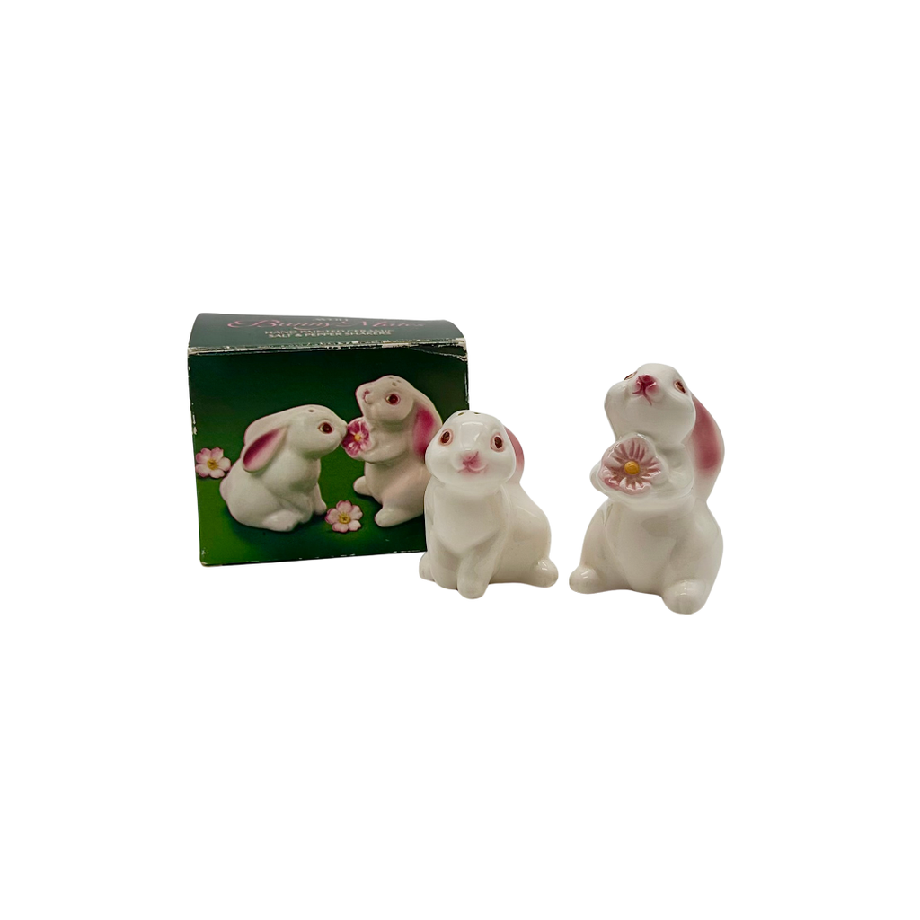 Avon "Bunny Mates" Hand-Painted Ceramic Salt & Pepper Shakers with Original Box