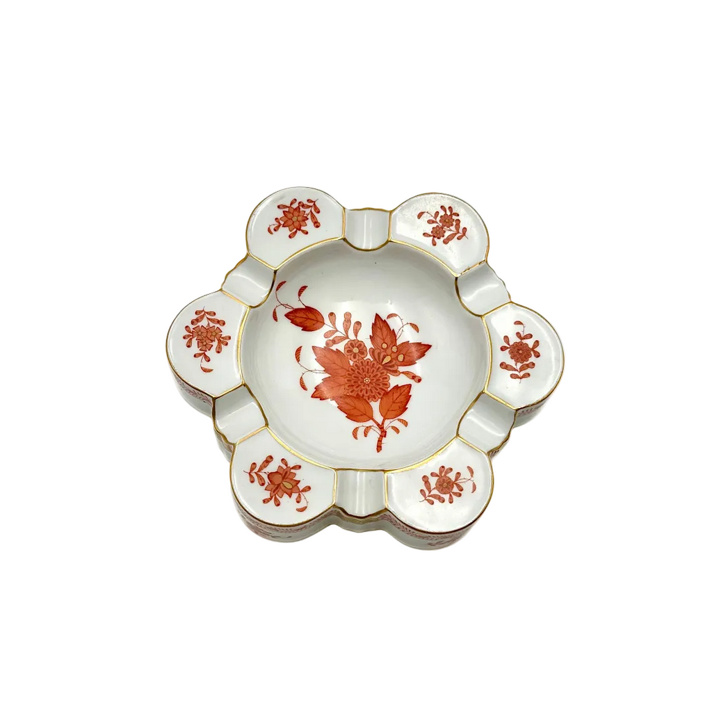 Herend Hungary Hand Painted Chinese Bouquet Scalloped Ashtray