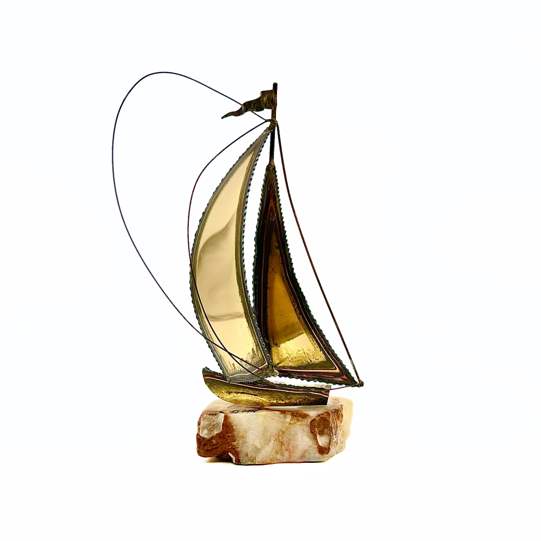 Brass Signed Sailboat Sculpture