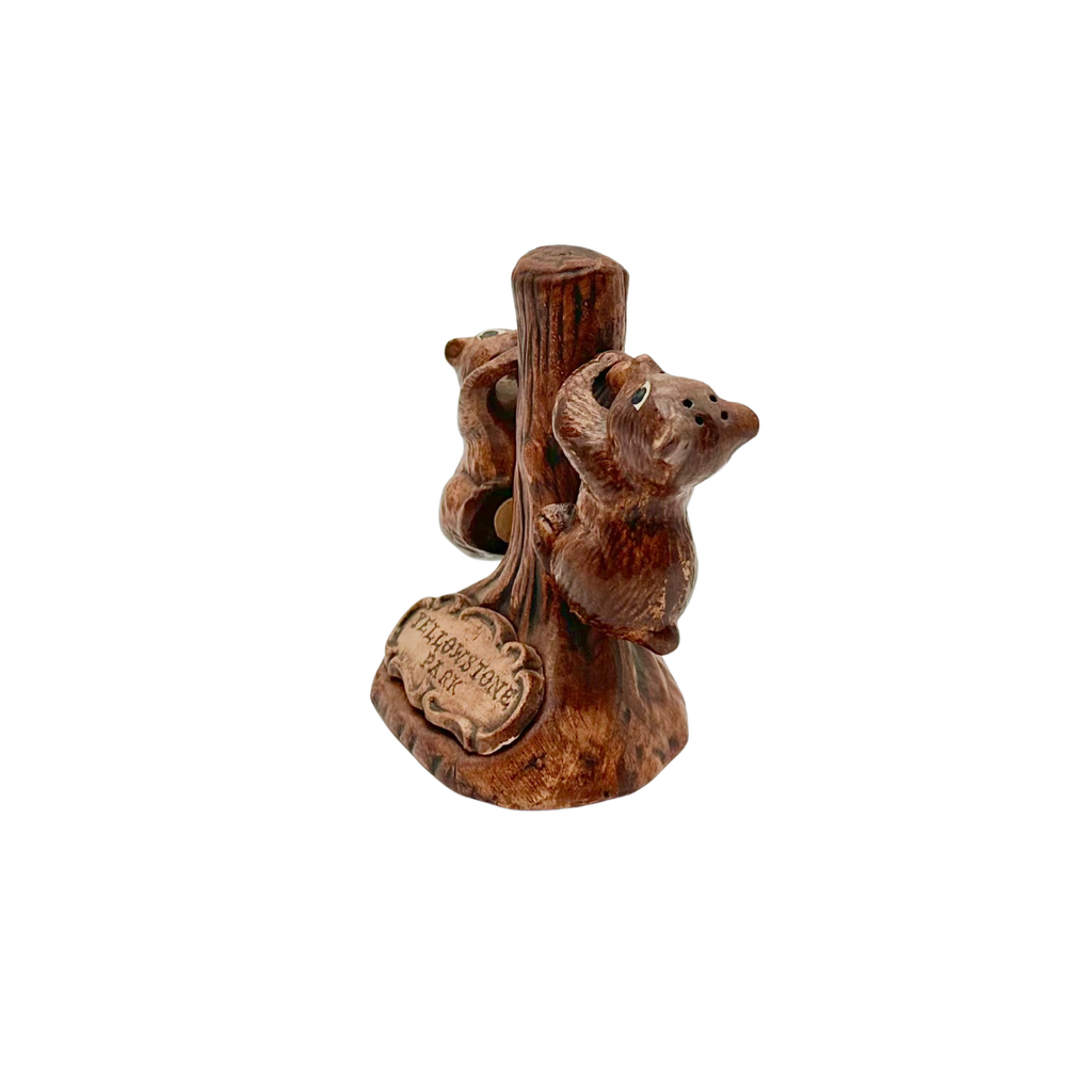 Vintage Yellowstone Park Ceramic Bear Salt & Pepper Shakers with Stand