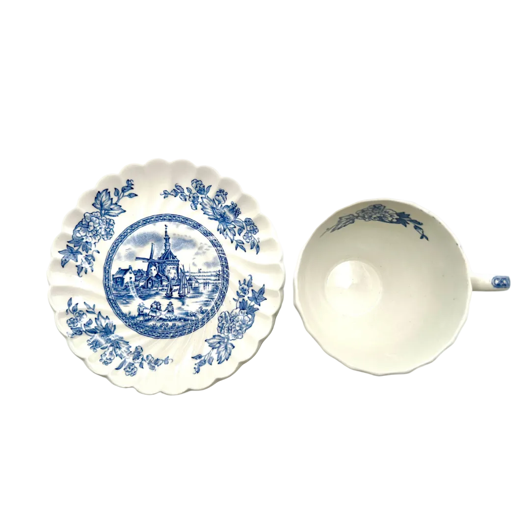 Johnson Bros "Tulip Time" Blue & White Teacup & Saucer