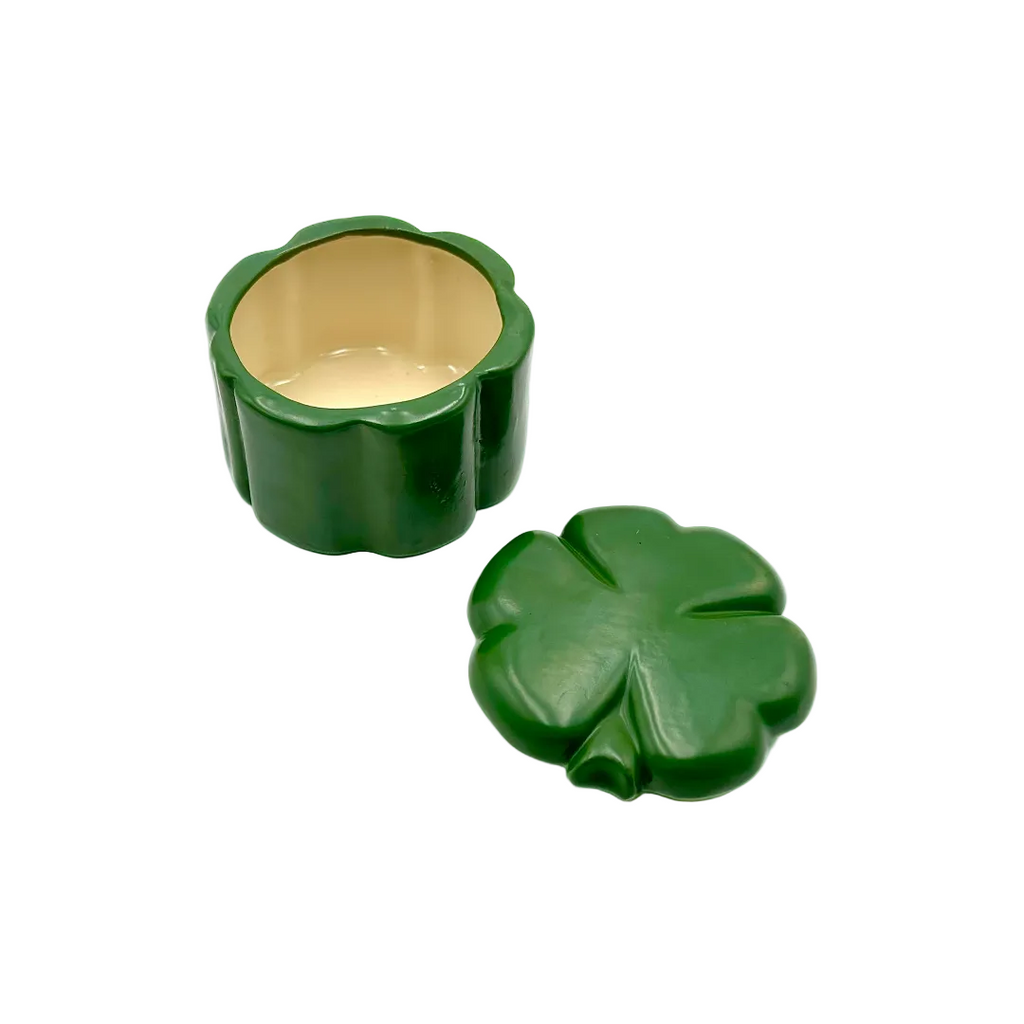 Green Four Leaf Clover Lidded Trinket Box