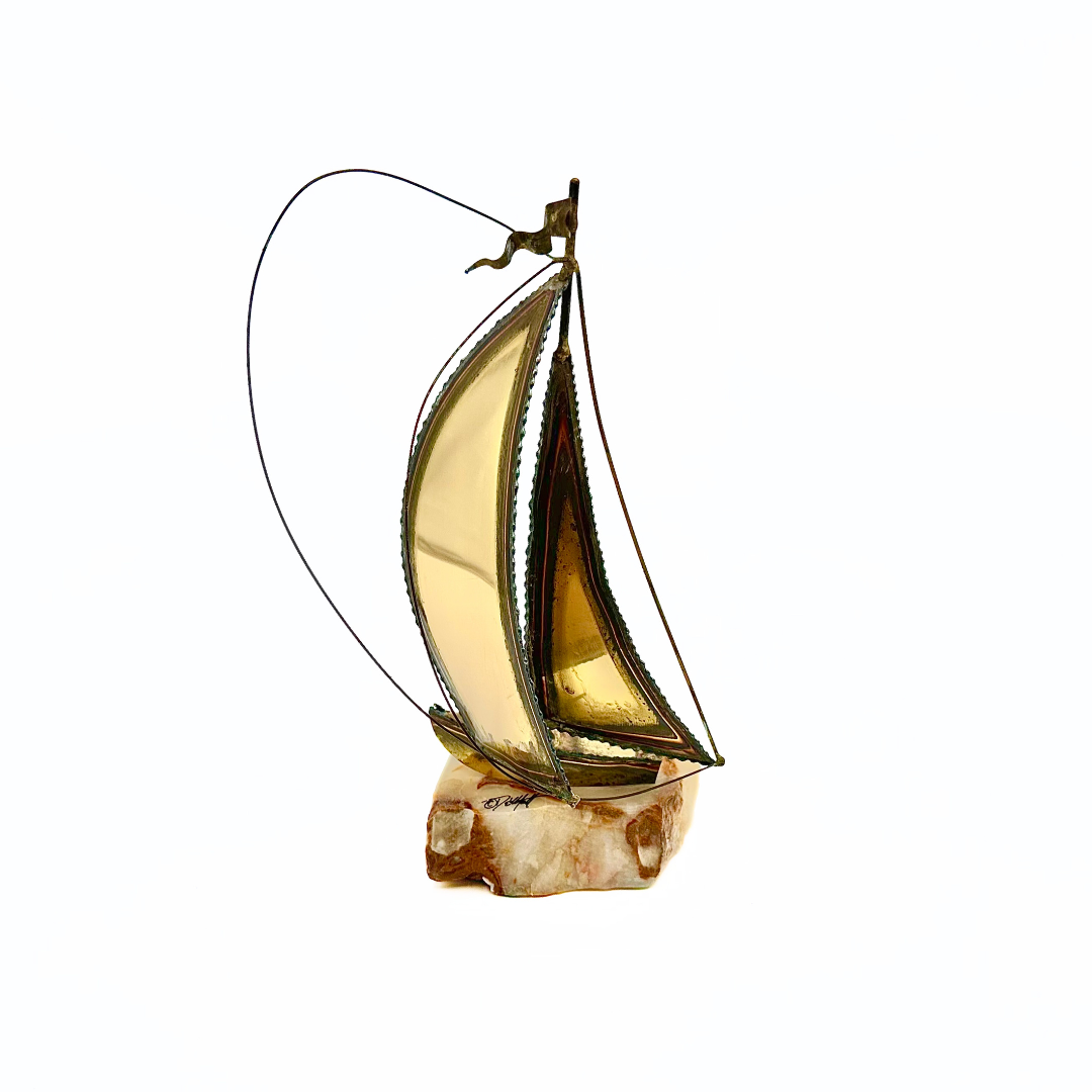 Brass Signed Sailboat Sculpture