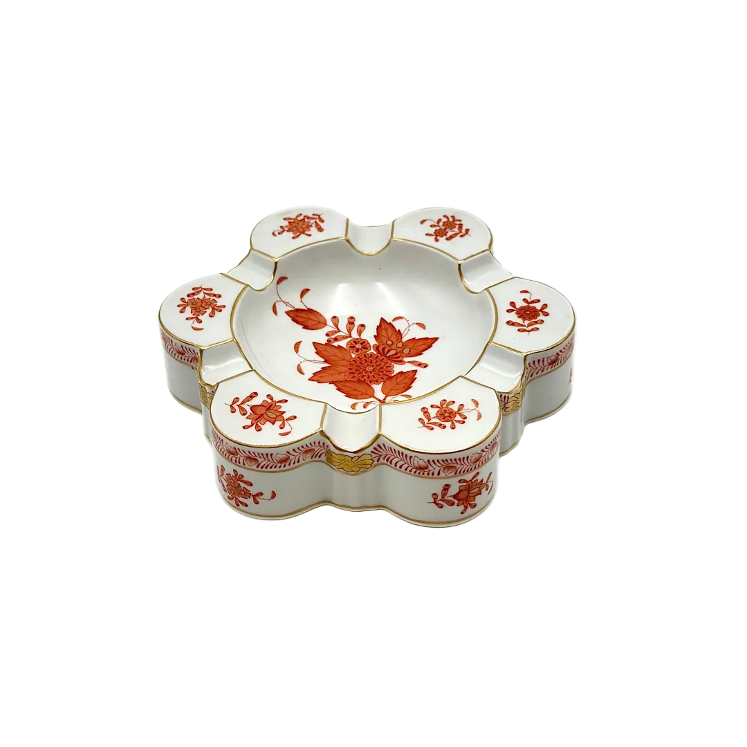 Herend Hungary Hand Painted Chinese Bouquet Scalloped Ashtray