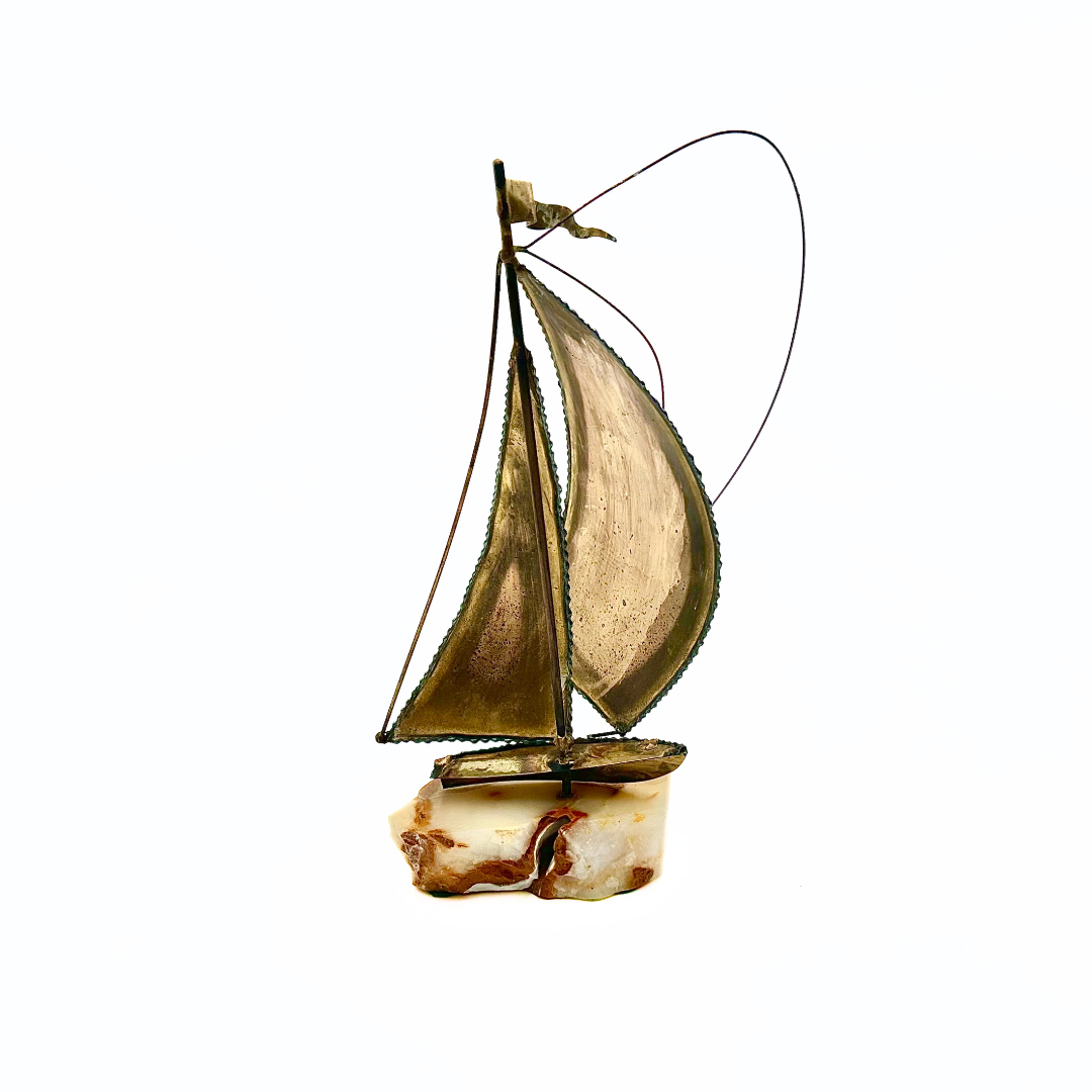 Brass Signed Sailboat Sculpture