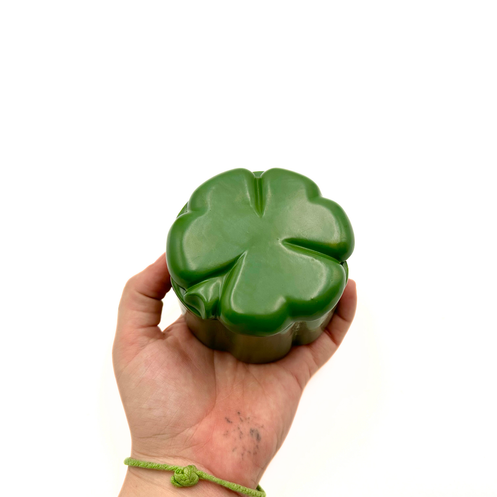 Green Four Leaf Clover Lidded Trinket Box