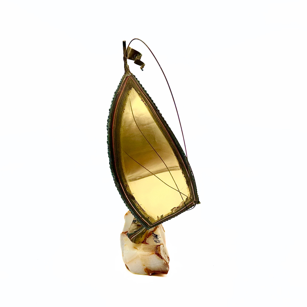 Brass Signed Sailboat Sculpture