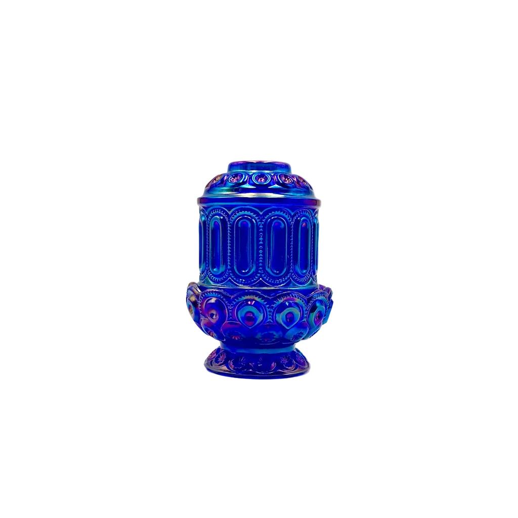 Weishar Cobalt Blue Carnival Glass Moon and Stars Mini Courting Fairy Lamp