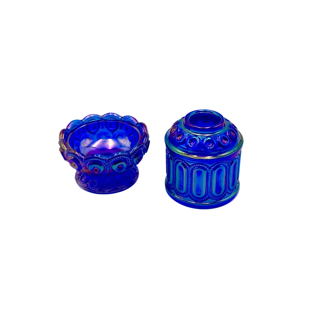 Weishar Cobalt Blue Carnival Glass Moon and Stars Mini Courting Fairy Lamp