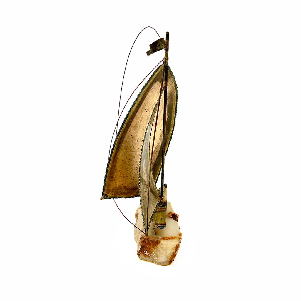 Brass Signed Sailboat Sculpture