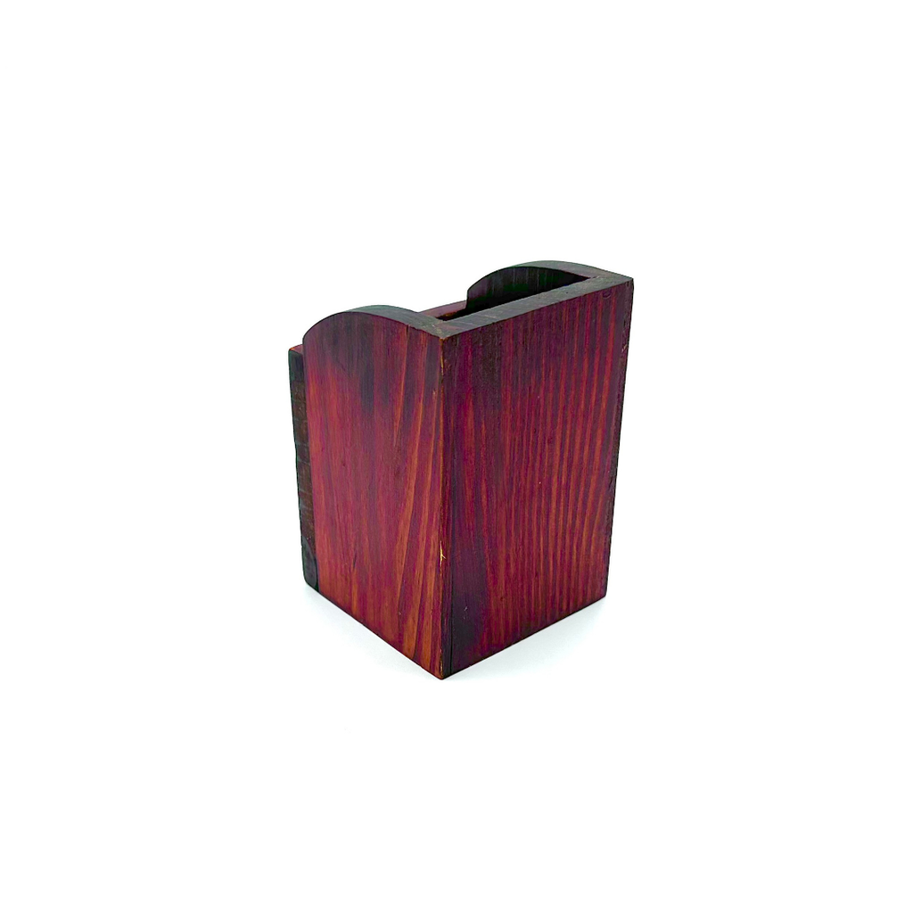 Wood Utensil Holder with Fork Knife Spoon Metal Accent