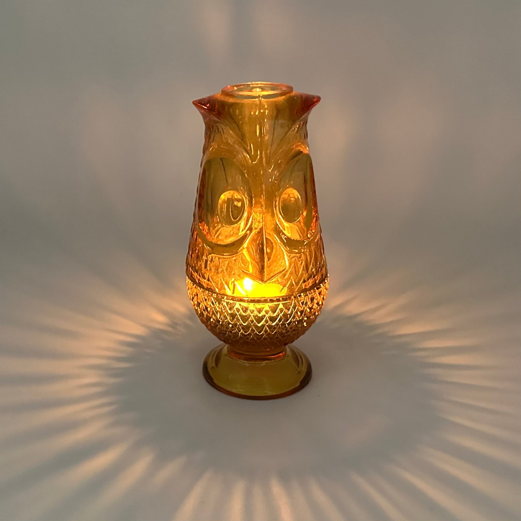 Viking Glass Amber "Glimmer Owl" Fairy Lamp