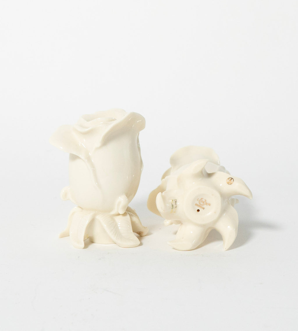 Lenox Ivory Porcelain Rose Candle Holders Sculpted Floral Pair
