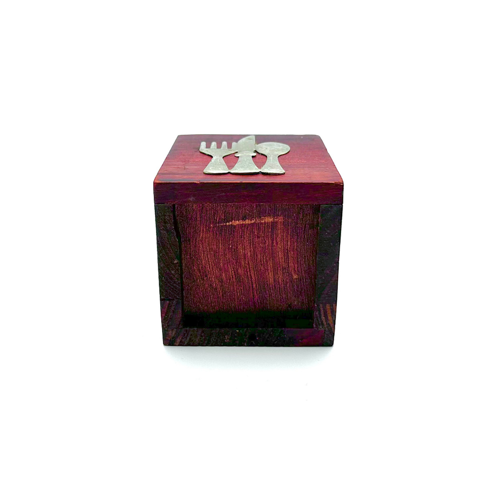 Wood Utensil Holder with Fork Knife Spoon Metal Accent