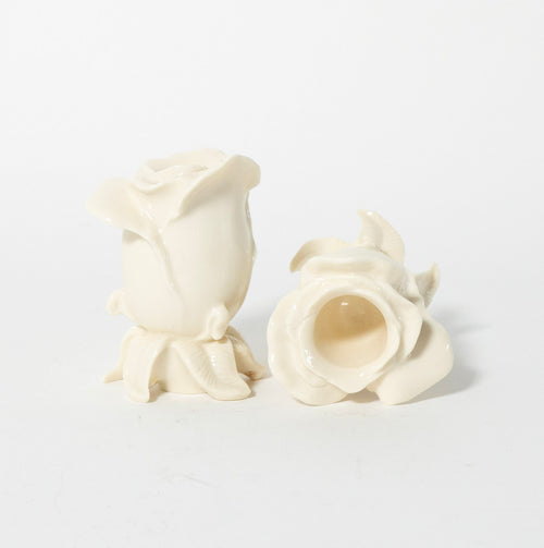 Lenox Ivory Porcelain Rose Candle Holders Sculpted Floral Pair
