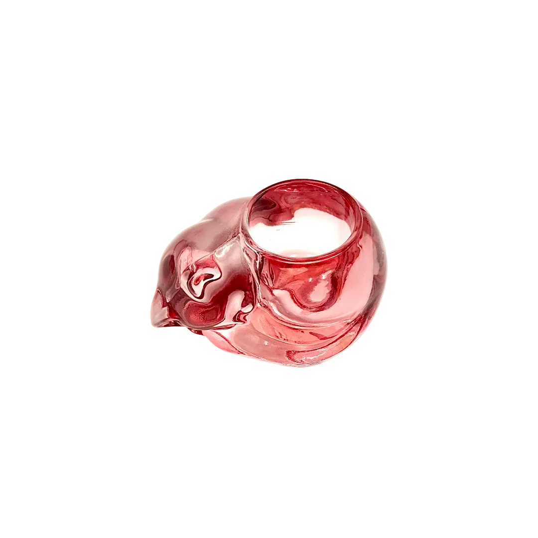 Indiana Glass "Candle Lane Critters" Cranberry Cat Votive Holder