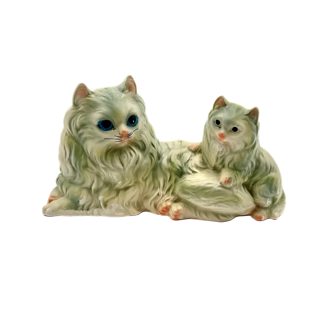 Japan Ceramic Persian Cat and Kitten Figurine