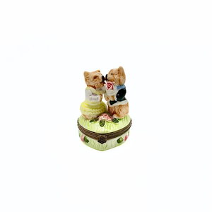 Limoges Porcelain Courting Puppies Trinket Box