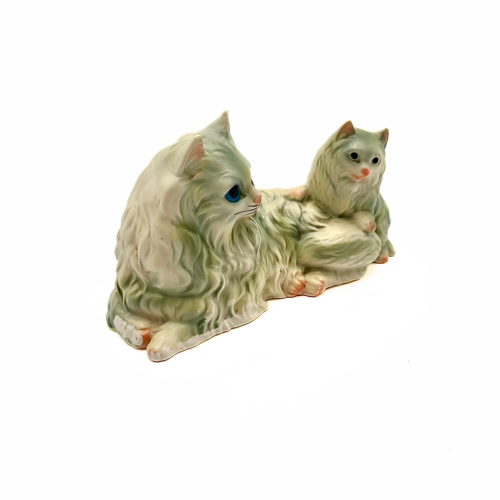 Japan Ceramic Persian Cat and Kitten Figurine