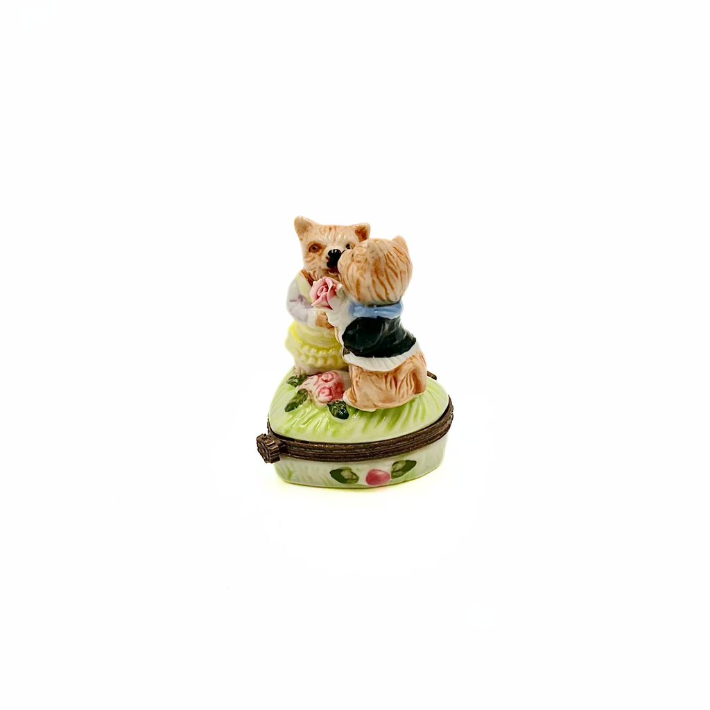 Limoges Porcelain Courting Puppies Trinket Box