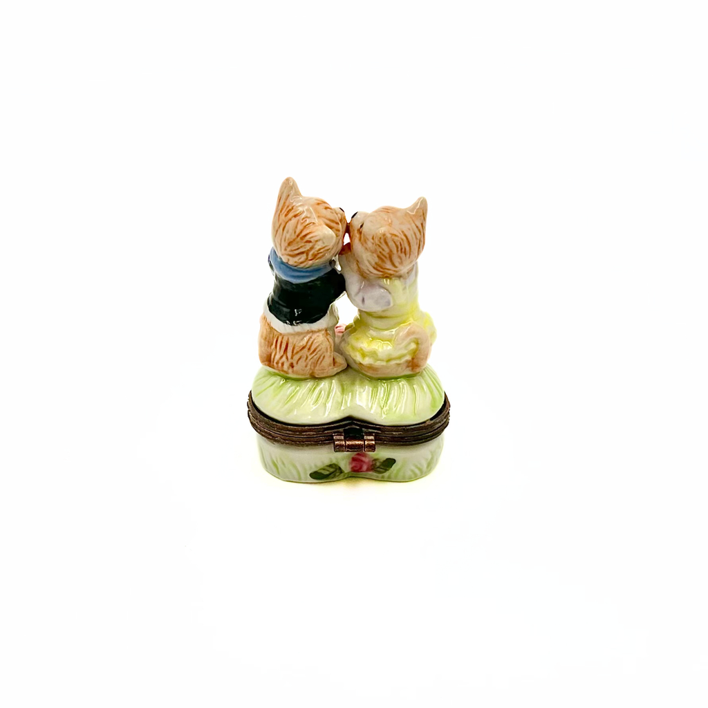 Limoges Porcelain Courting Puppies Trinket Box