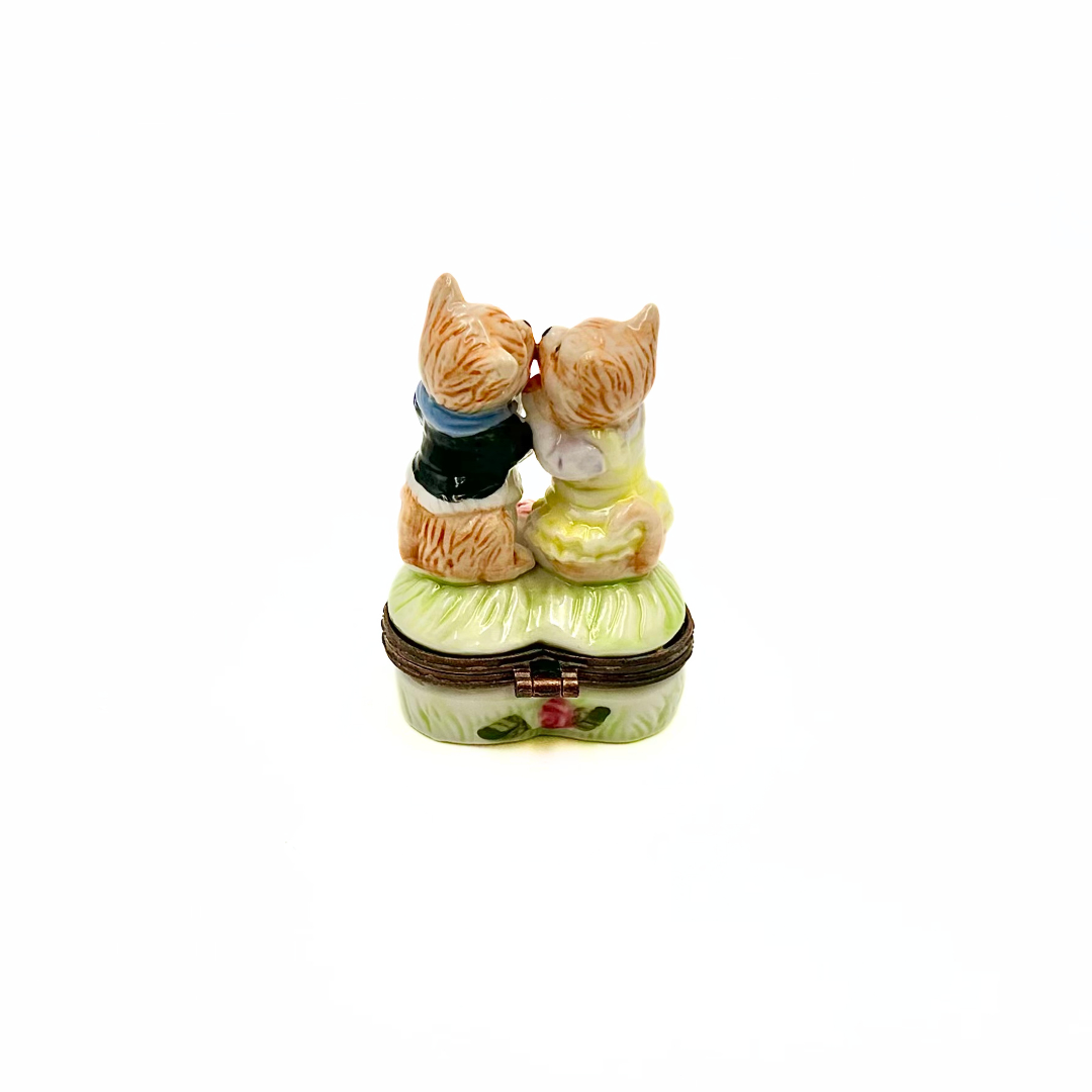 Limoges Porcelain Courting Puppies Trinket Box