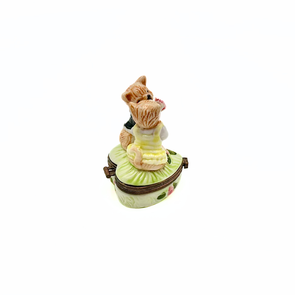 Limoges Porcelain Courting Puppies Trinket Box