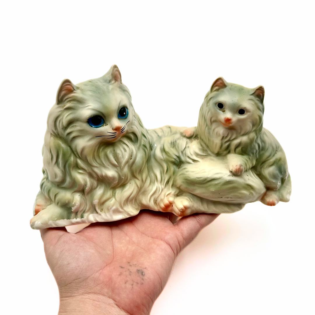 Japan Ceramic Persian Cat and Kitten Figurine