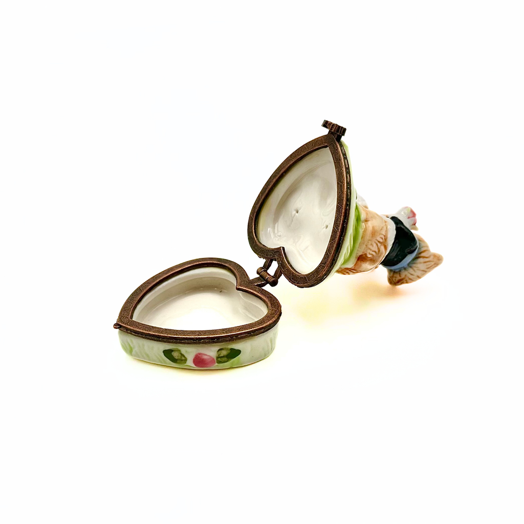 Limoges Porcelain Courting Puppies Trinket Box