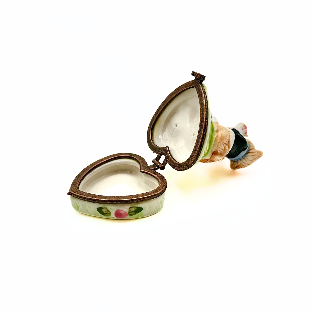 Limoges Porcelain Courting Puppies Trinket Box