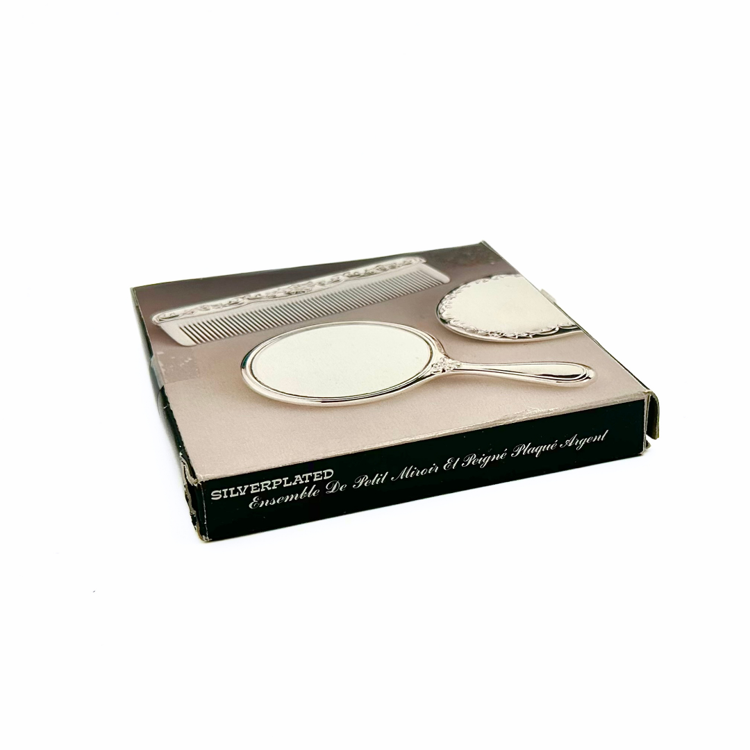 Silver-Plated Small Mirror and Comb Vanity Set