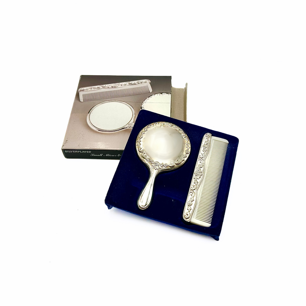 Silver-Plated Small Mirror and Comb Vanity Set