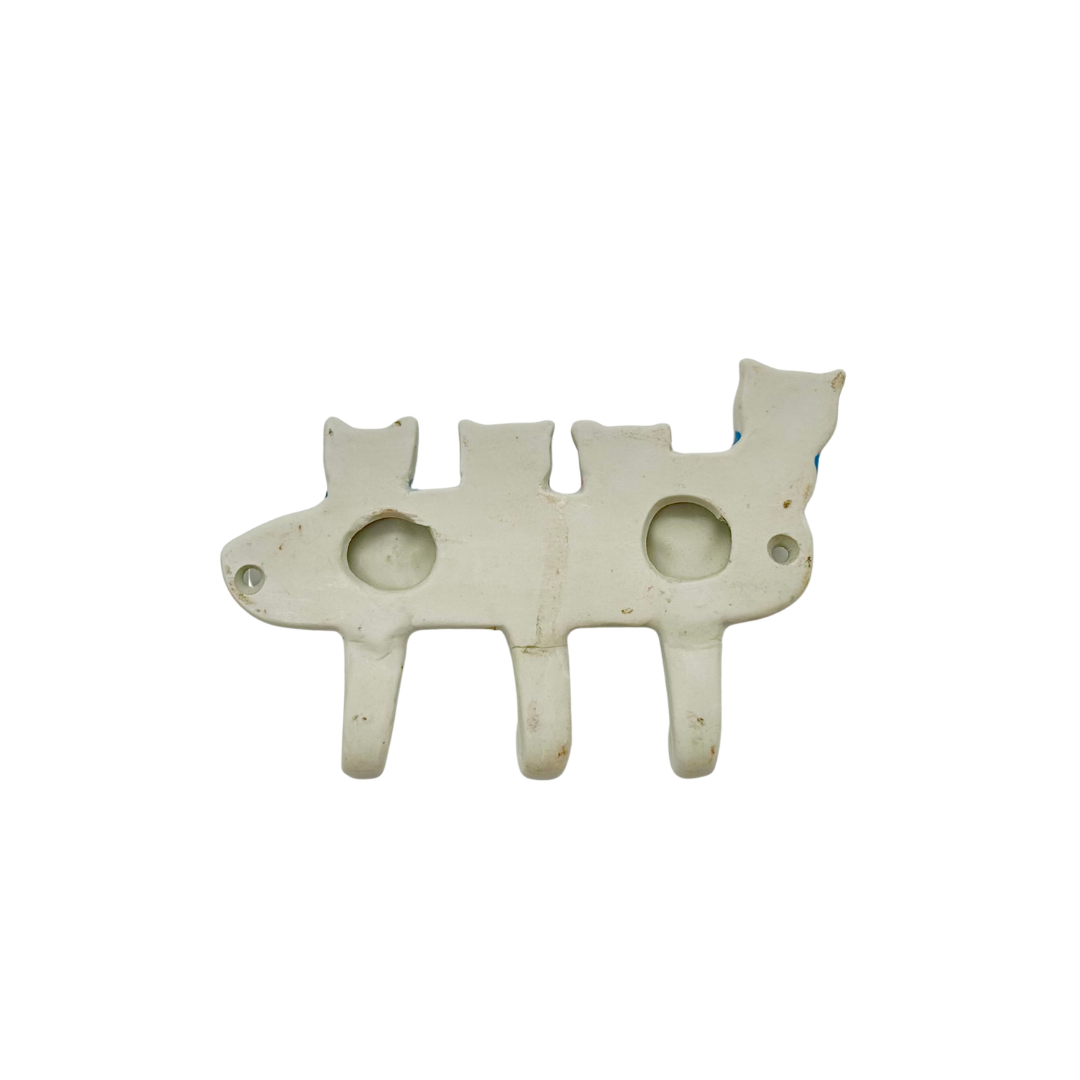 Vintage Ceramic Mama Cat and Kittens Wall Hook Rack