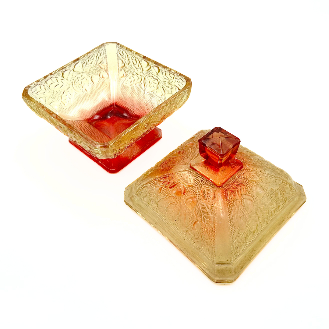 Jeannette Marigold Carnival Glass Footed Lidded Candy Dish