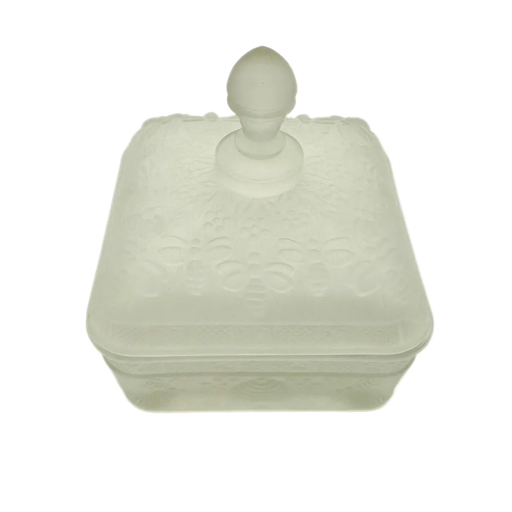 Indiana Glass Tiara Honey Bee Frosted Covered Box