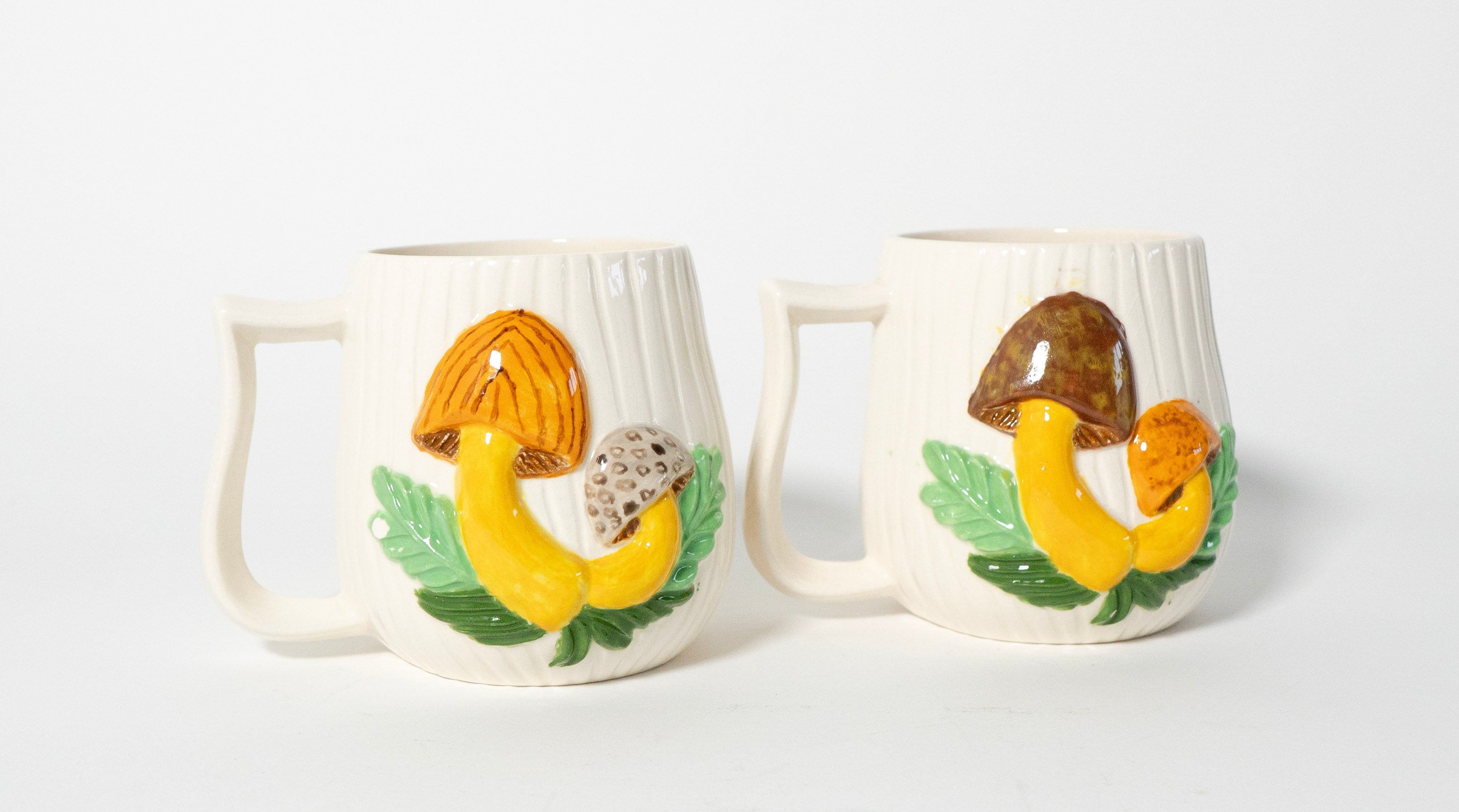 Vintage Arnel Mushroom Mugs Set of 2 Retro 1970s Ceramic Coffee Cups