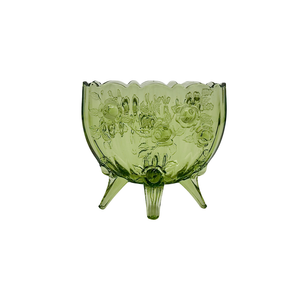 Fenton Colonial Cabbage Rose Green Glass Footed Bowl Planter