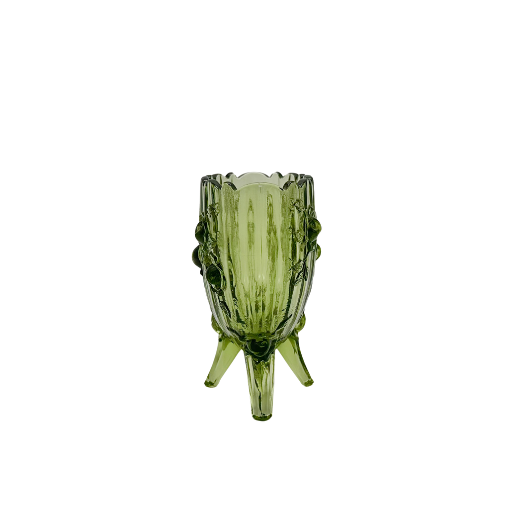 Fenton Colonial Cabbage Rose Green Glass Footed Bowl Planter
