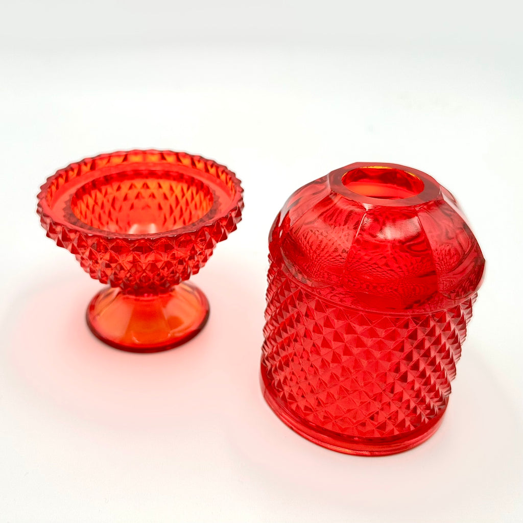 Viking Glass Ruby Red Diamond Point Fairy Lamp