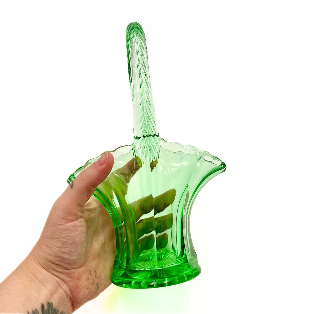 Westmoreland Green Depression Glass Brides Basket