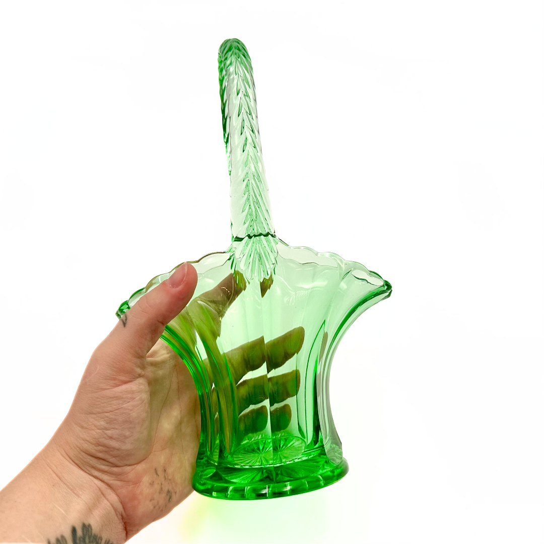 Westmoreland Green Depression Glass Brides Basket