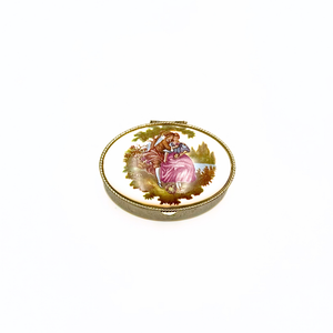 Brass Oval Pill Box Porcelain Courting Couple