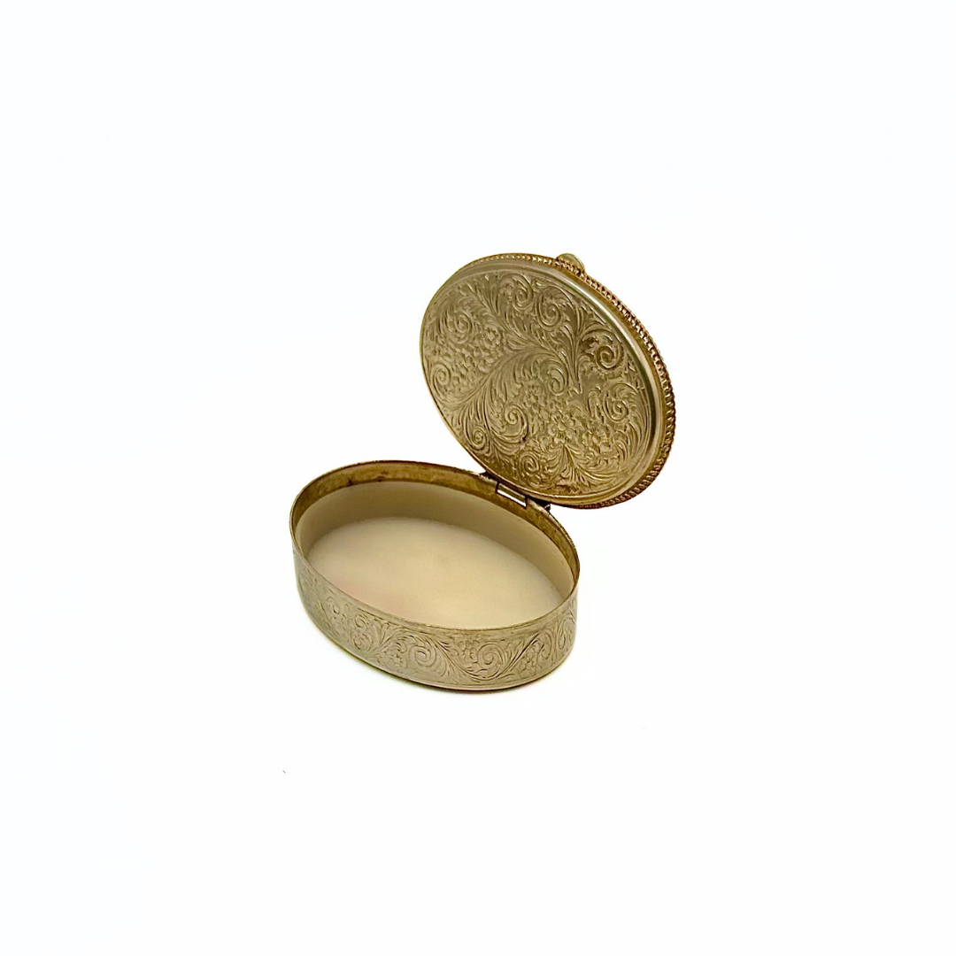 Brass Oval Pill Box Porcelain Courting Couple