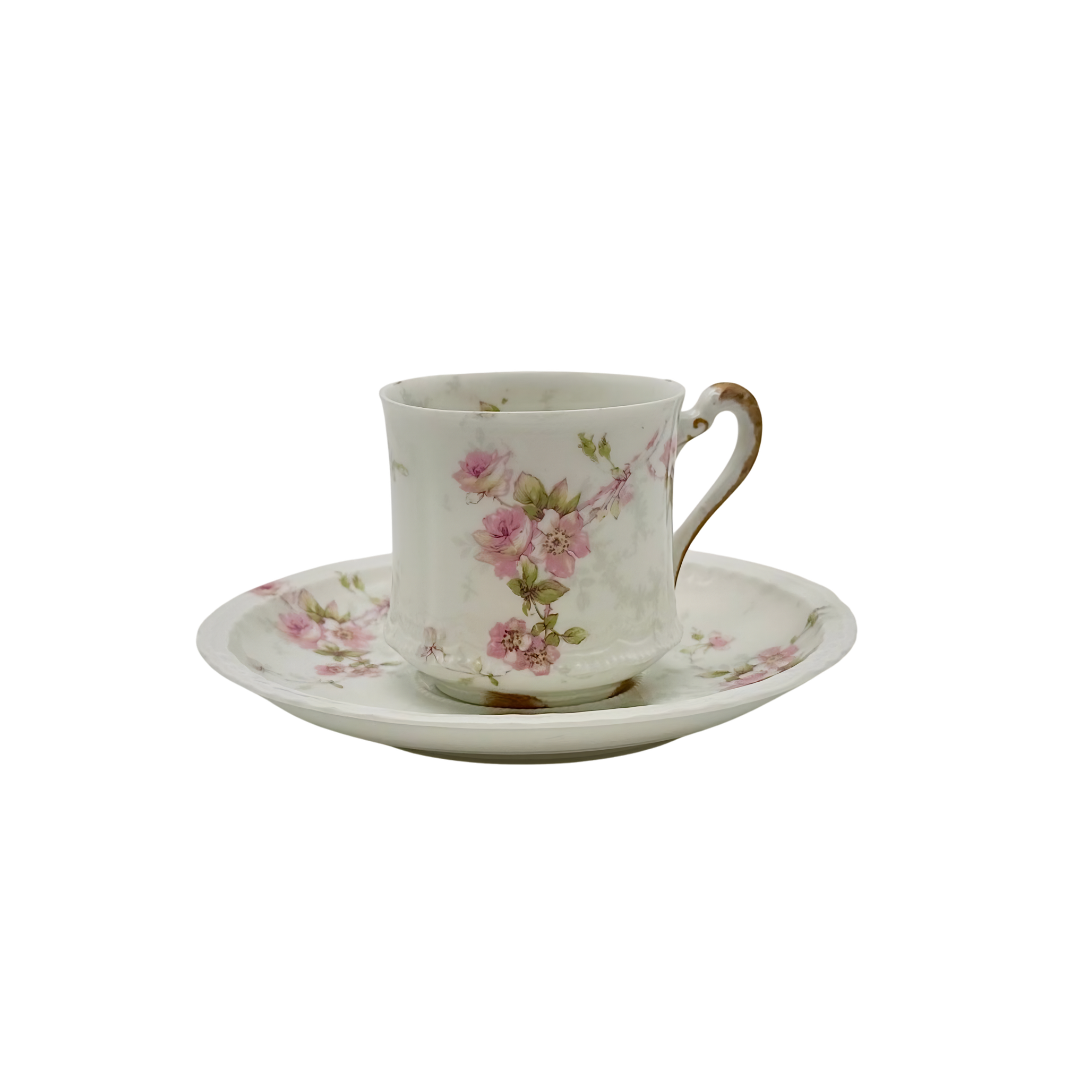 Limoges France Theodore Haviland Pink Rose Cup and Saucer