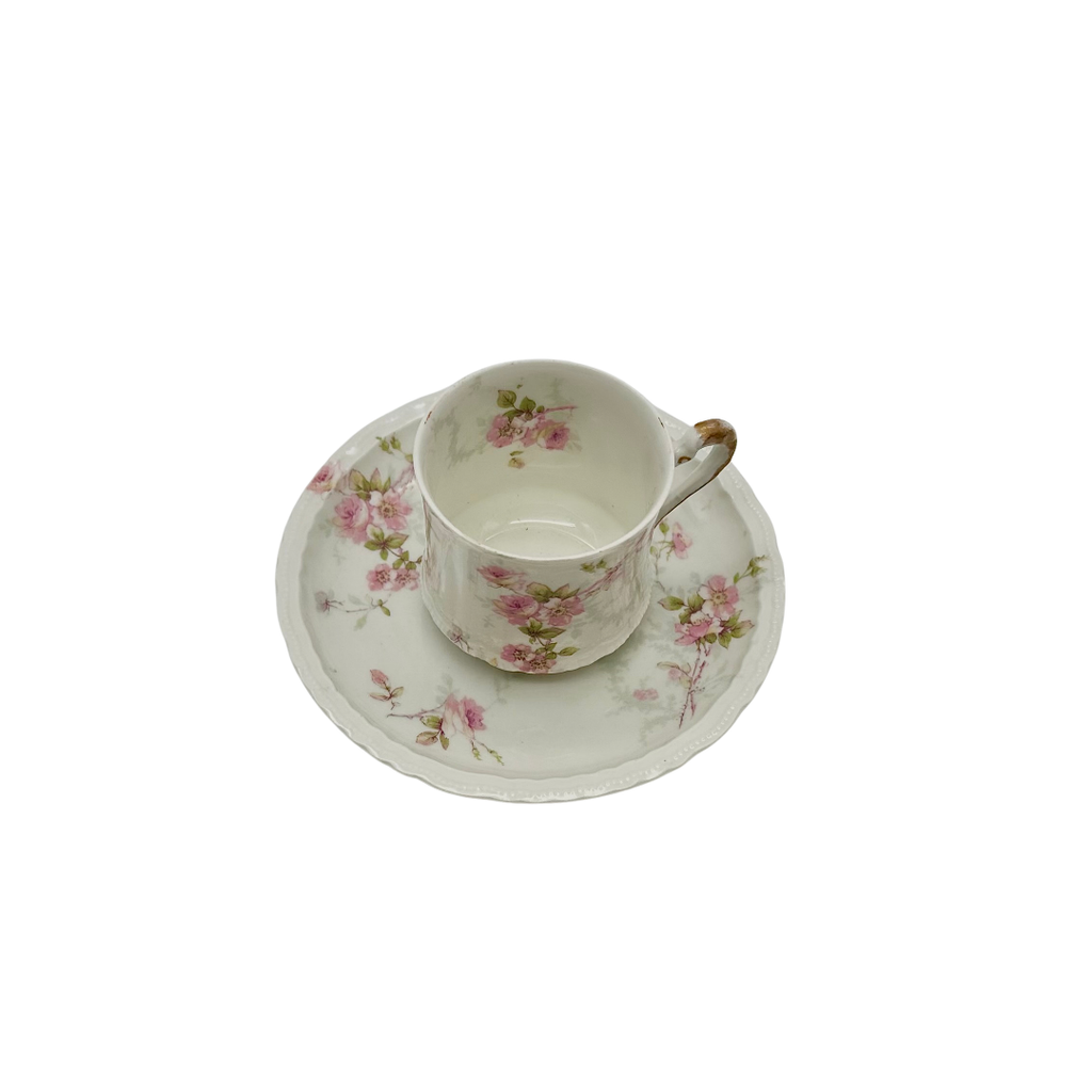 Limoges France Theodore Haviland Pink Rose Cup and Saucer