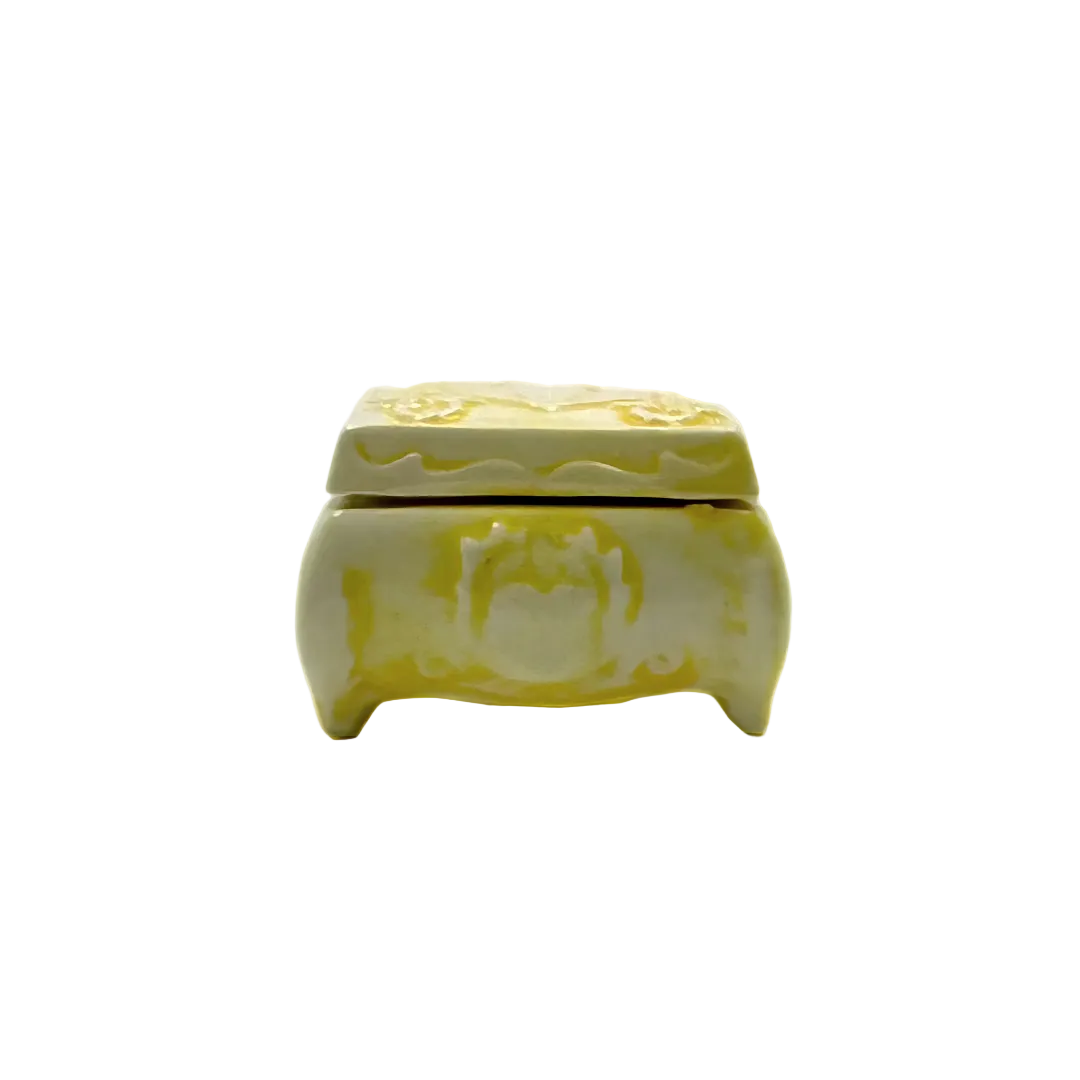 Vintage Yellow Drip Glaze Ceramic Footed Trinket Box