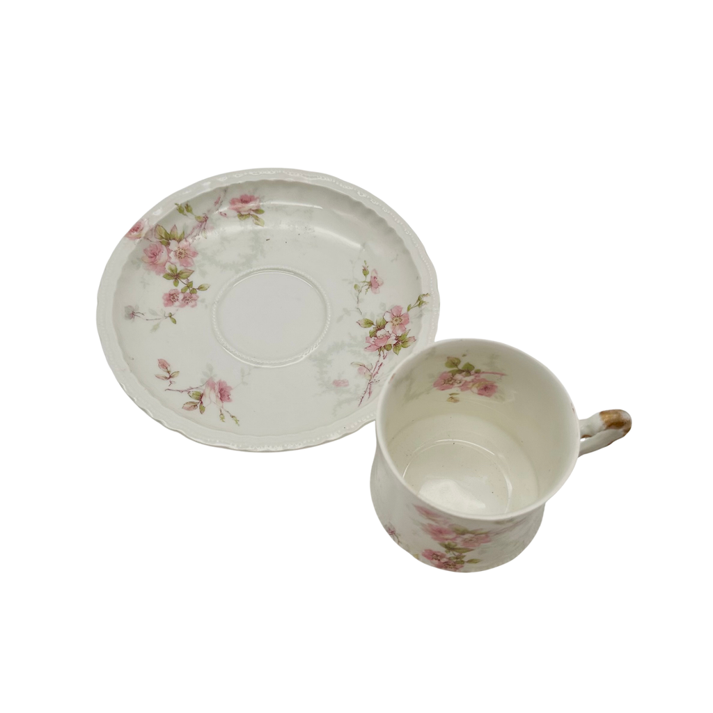 Limoges France Theodore Haviland Pink Rose Cup and Saucer