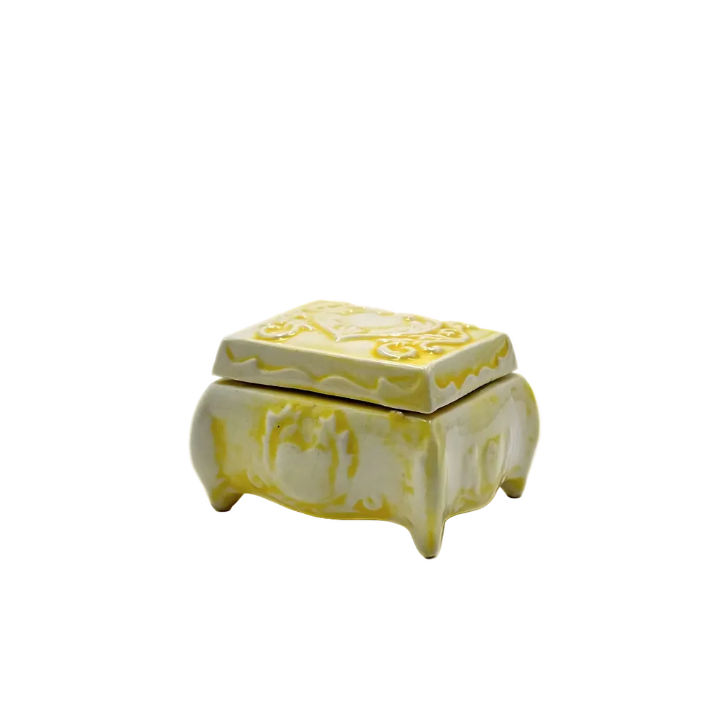 Vintage Yellow Drip Glaze Ceramic Footed Trinket Box
